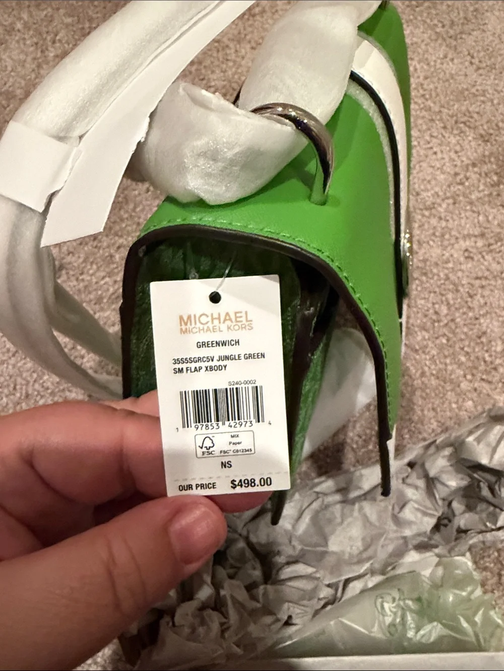 Michael Kors Green and White MK Signature Crossbody